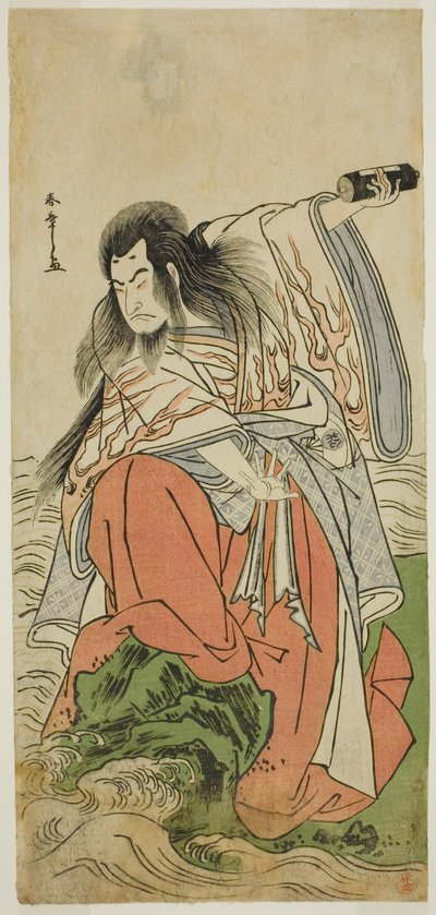 Herec Onoe Matsusuke I jako vysloužilý císař Sutoku ve hře Kitekaeru Nishiki no Wakayaka, hrál v divadle Nakamura v jedenáctém měsíci, 1780 od Katsukawa Shunsho