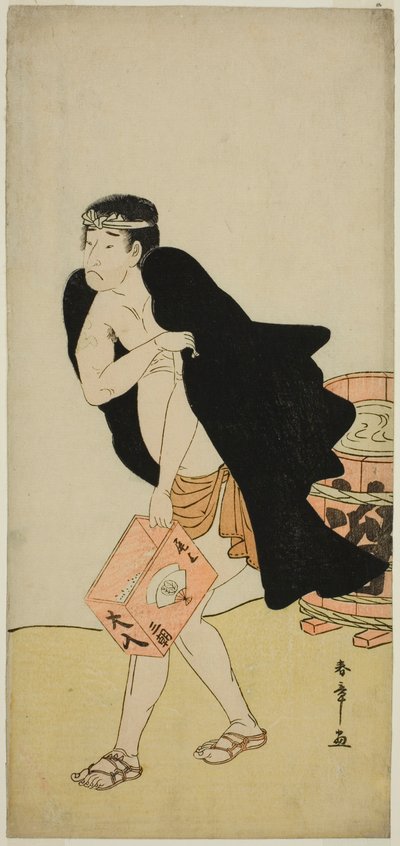 Herec Onoe Matsusuke I jako nosič Palanquin Gohei ve hře Kitekaeru Nishiki no Wakayaka, hrál v divadle Nakamura v jedenáctém měsíci, 1780 od Katsukawa Shunsho