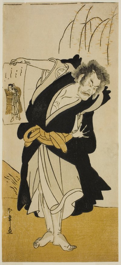 Otani Hiroemon III jako renegátský mnich Dainichibo ve hře Tsukisenu Haru Hagoromo Soga, uvedené v divadle Ichimura ve třetím měsíci, od Katsukawa Shunsho