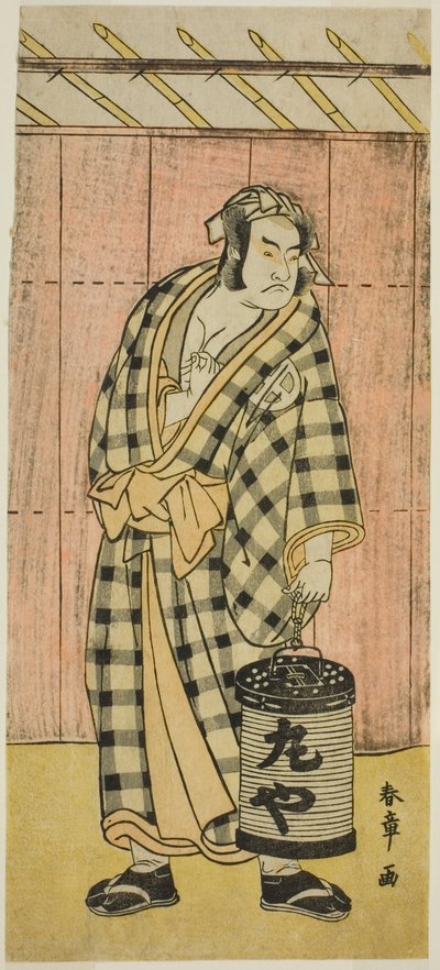 Otani Hiroji III jako Maruya Gorohachi ve hře Kotobuki Banzei Soga, uvedené v divadle Ichimura v pátém měsíci, od Katsukawa Shunsho