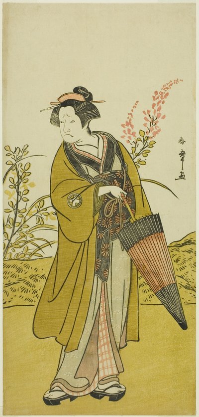 Herec Otani Tomoemon I jako Otsuma ve hře Kabuki no Hana Bandai Soga, hrál v divadle Ichimura ve čtvrtém měsíci, 1781 od Katsukawa Shunsho