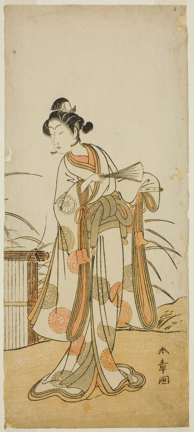 Herec Segawa Kikunojo III jako Aigo no Waka ve hře Chigo Sakura Jusan Kane, hrál v divadle Ichimura v jedenáctém měsíci, 1774 od Katsukawa Shunsho