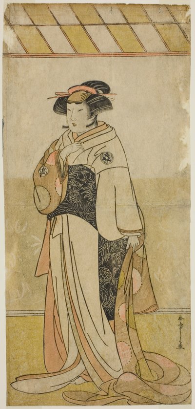 Yamashita Kinsaku II jako Lady Manko (Manko Gozen) ve hře Hatsumombi Kuruwa Soga, uvedené v divadle Nakamura v prvním měsíci, od Katsukawa Shunsho