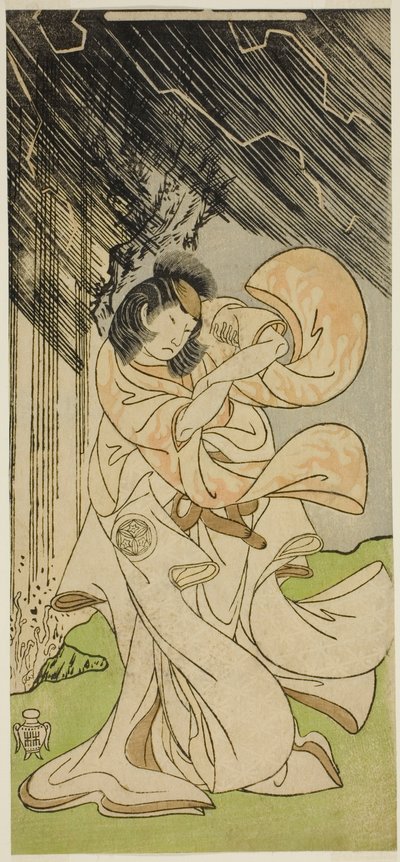 Herec Yamashita Kinsaku II jako bohyně hromu ve hře Onna Narukami, hrál v divadle Morita v prvním měsíci, 1770 od Katsukawa Shunsho