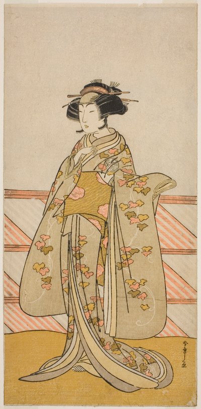 Herec Yoshizawa Iroha I jako Tamamo no Mae (?) ve hře Sakuya Kono Hana no Kaomise (?), hrál v divadle Nakamura (?) v jedenáctém měsíci, 1776 (?) od Katsukawa Shunsho