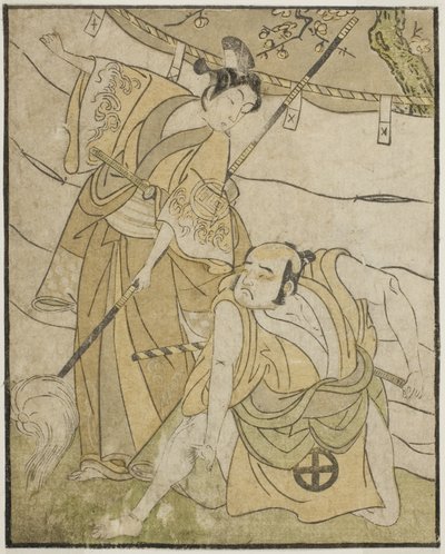 Herci Otani Tomoemon I jako Emohei (vpravo) a Sanogawa Ichimatsu II jako Sanada Yoichi (vlevo) ve hře Myoto-giku Izu no Kisewata, představení v divadle Ichimura v jedenáctém měsíci, 1770 od Katsukawa Shunsho