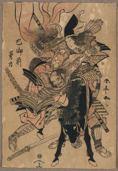 Mocný Tomoe Gozen, asi 1810 (barevný dřevoryt) od Katsukawa Shuntei