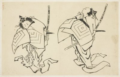 Danjuro V nebo VI, herec Kabuki, v Arigoto Role (dvě studie), kolem 1815-1849 (inkoust na papíře) od Katsushika (school of) Hokusai