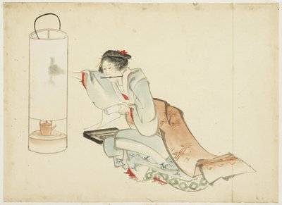 Lady Adjusting a Lamp, c.1815-1849 (inkoust a barva na papíře) od Katsushika (school of) Hokusai