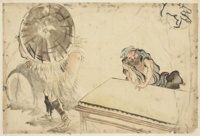 Mochi Maker a Tatami Maker (dva skici), kolem 1815-1849 (tuš a barva na papíře) od Katsushika (school of) Hokusai