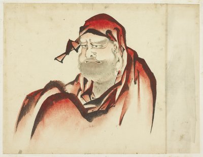 Red-Robed Daruma, cca 1815-1849 (inkoust a barva na papíře) od Katsushika (school of) Hokusai