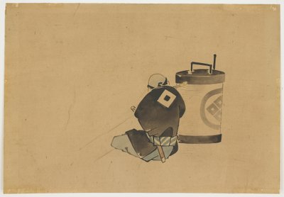 Sedící obsluha kouření u lampy, ca. 1850 (inkoust a barva na papíře) od Katsushika (school of) Hokusai