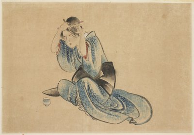 Sedící dáma u své toalety od Katsushika (school of) Hokusai