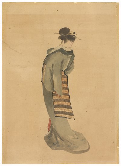 Stojící kráska (pohled zezadu), cca 1850 (inkoust a barva na papíře) od Katsushika (school of) Hokusai
