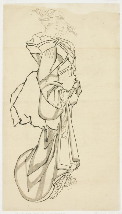 Chodící kurtizána (studium), kolem 1815-1849 (inkoust na papíře od Katsushika (school of) Hokusai
