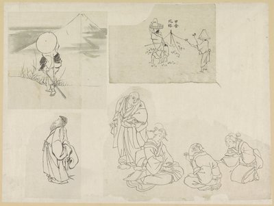 Čtyři scény s různými postavami od Katsushika Hokusai (possibly)