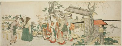 Skupina mladých žen vstupujících do zahrady zahradníka od Katsushika Hokusai