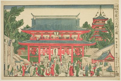 Perspektivní pohled: Brána dvou králů Deva v chrámu Kinryuzan (Ukie: Kinryuzan niomon no zu) od Katsushika Hokusai