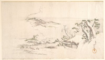 Zasněžená krajina se šedými mraky od Katsushika Hokusai