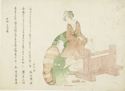 Soustružník a jeho asistent ze série „Třicet šest básníků jako řemeslníků (Shokunin sanjurokuban)“ od Katsushika Hokusai