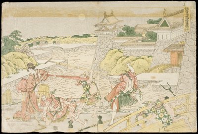 3. jednání z divadelní hry Kanadehon Čúshingura, „Abeceda kana pro Poklad věrných vazalů“ od Katsushika Hokusai
