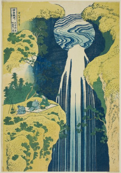 Amida Falls v Dalekém dosahu Kisokaido (Kisoji no oku Amidagataki), ze série „Prohlídka vodopádů v různých provinciích (Shokoku taki meguri)“ od Katsushika Hokusai