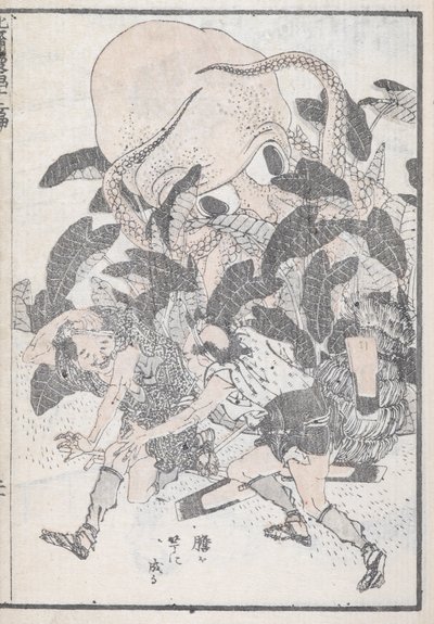 Chobotnice, která přemůže dva lidi od Katsushika Hokusai