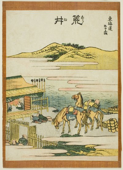 Arai, ze série "Padesát tři stanic Tokaida (Tokaido gojusan tsugi)" od Katsushika Hokusai