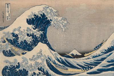 Beeath the Waves off Kanagawa, také známý jako The Great Wave, ze série Třicet šest pohledů na horu Fuji od Katsushika Hokusai