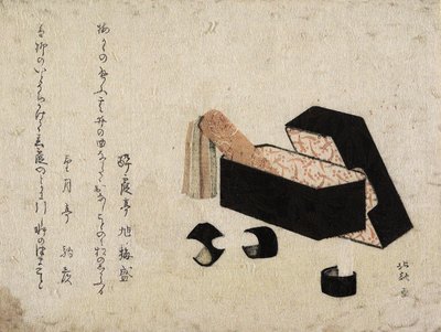 Černá lakovaná krabička s Koto Strikery od Katsushika Hokusai