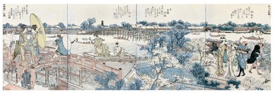 Knihovní desky krajinných scén z Ehon Sumidagawa Ryogan Ichiran od Katsushika Hokusai