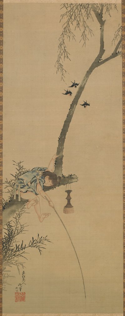 Chlapec lovící z větve stromu, období Edo, 1839. od Katsushika Hokusai