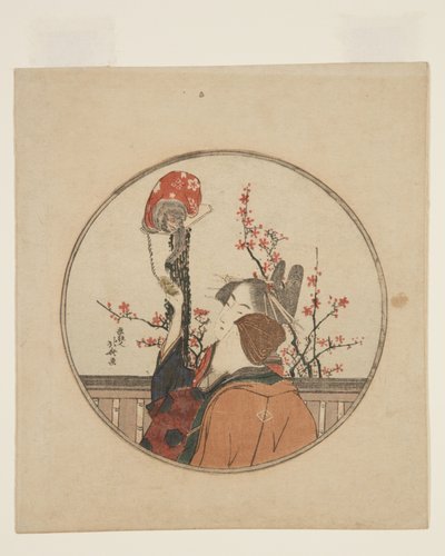 Kurtizána, host a opice mazlíček (barevný dřevořez) od Katsushika Hokusai