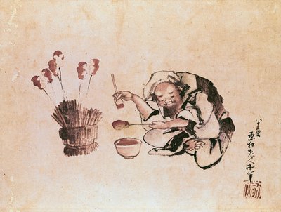 Řemeslník maluje hračky (pero a inkoust a wc na papíře) od Katsushika Hokusai