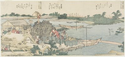 Crane and Pine Field v Shirahige, Taya v Hashiba od Katsushika Hokusai