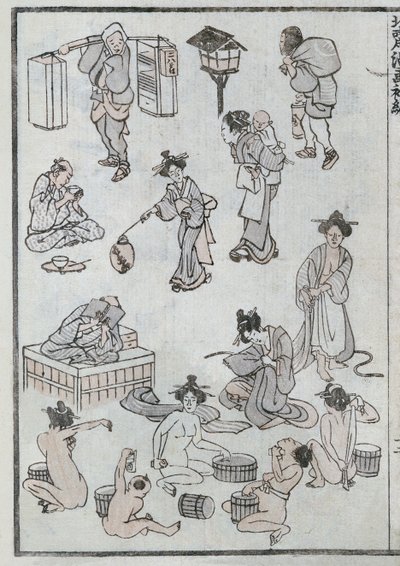 Gesta každodenního života, z mangy (barevný dřevoryt) od Katsushika Hokusai