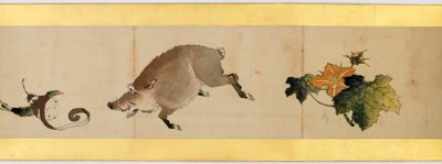 Detail ručního rolování s různými obrázky, období Edo, 1839 inkoust a barva na papíře od Katsushika Hokusai