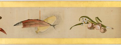 Detail ručního rolování s různými obrázky, období Edo, 1839 inkoust a barva na papíře od Katsushika Hokusai