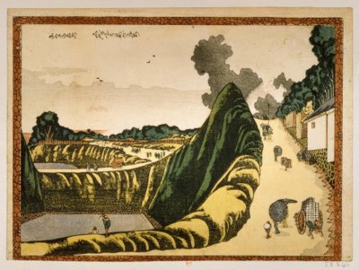 Vesnice na silnici z Ushigafuchi do Kudanu od Katsushika Hokusai