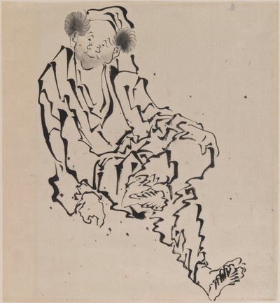 Kresba muže sedícího s levou nohou opřenou o pravé koleno (inkoust na papíře) od Katsushika Hokusai