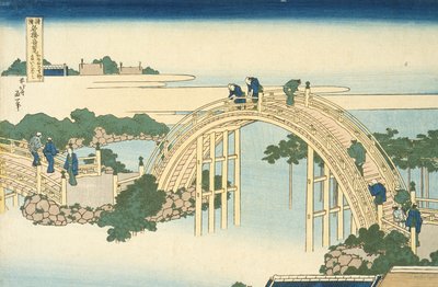 Bubnový most Svatyně Kameido Tenjin ze série Podivuhodné pohledy na slavné mosty v celé provincii, 19. století (barevný dřevořez) od Katsushika Hokusai