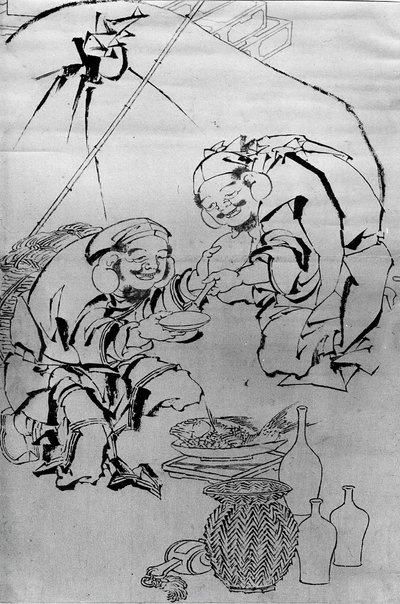 Ebisu a Daikoku slaví novoroční festival, 18.-19. století. od Katsushika Hokusai
