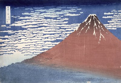 Pěkné počasí s jižním větrem, z „Fugaku sanjurokkei“ (Třicet šest pohledů na horu Fuji) kolem roku 1831 (barevný dřevotisk) od Katsushika Hokusai