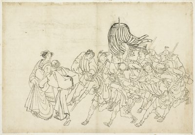 Hasiči pochodují na svůj festival, 1615-1868 (inkoust na papíře) od Katsushika Hokusai