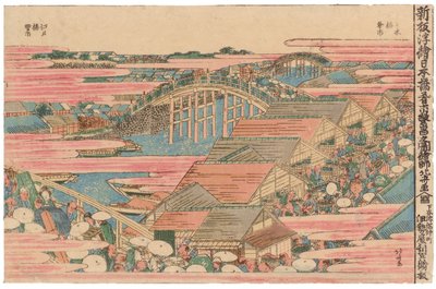 Rybí trh u řeky v Edo u mostu Nihonbashi od Katsushika Hokusai