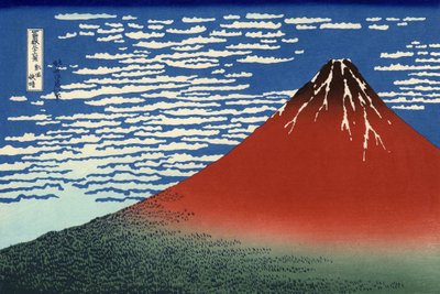 Fuji, Hory za jasného počasí, z "36 pohledů na horu Fuji", hospoda. 1831 od Katsushika Hokusai