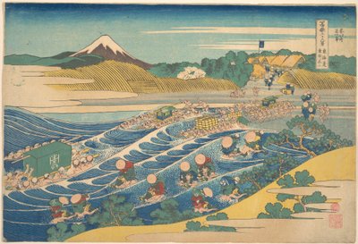 Fudži pohledem z Kanaya na cestě Tōkaidō (Tōkaidō Kanaya no Fuji), ze série „Třicet šest pohledů na horu Fudži“ (Fugaku sanjūrokkei) od Katsushika Hokusai