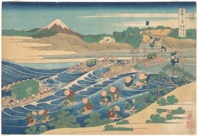 Fudži pohledem z Kanaya na cestě Tōkaidō (Tōkaidō Kanaya no Fuji), ze série „Třicet šest pohledů na horu Fudži“ (Fugaku sanjūrokkei) od Katsushika Hokusai