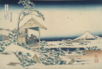 Fudži z Koishikawy za zasněženého rána, ze série „Třicet šest pohledů na horu Fudži“ od Katsushika Hokusai
