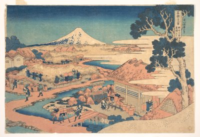 Fuji z čajových plantáží Katakura v Surugě (Sunshū Katakura chaen no Fuji), ze série Třicet šest pohledů na horu Fuji (Fugaku sanjūrokkei) od Katsushika Hokusai